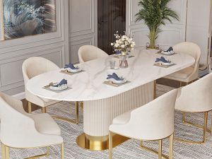 Nordic Marble Oval Dining Table and Chair Set – Luxury for Home and Hospitality