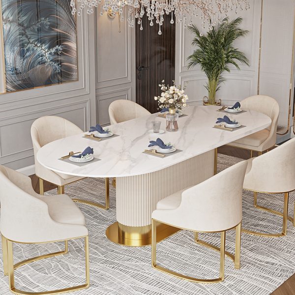 Nordic Marble Oval Dining Table and Chair Set – Luxury for Home and Hospitality