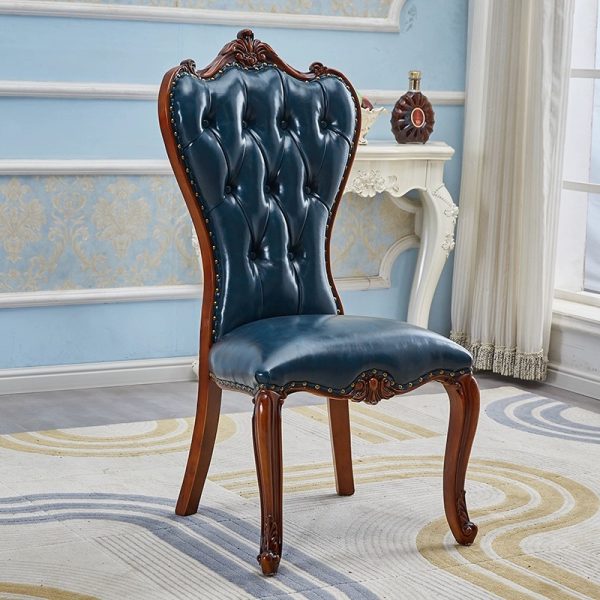 European-Style Solid Wood Leather Dining Chair – Classic Comfort and Timeless Elegance