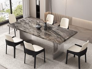uxury Stone Dining Table – Platinum Diamond Natural Marble for Large Villas