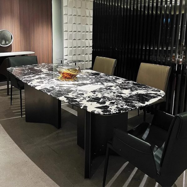 Italian Minimalist Napoleon Black Luxury Stone Table – High-End Marble Elegance for Compact Spaces