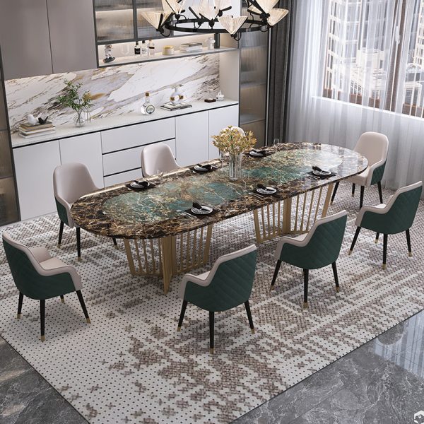 Shallow Luxury Marble Dining Table – Modern Elegance for Large Family Gatherings