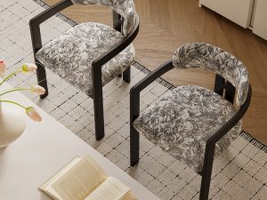 Solid Wood French Retro Dining Chair – Designer Tea and Dining Chair with Armrests