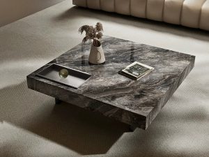 Italian Minimalist Marble Coffee Table – Light Luxury Square Design
