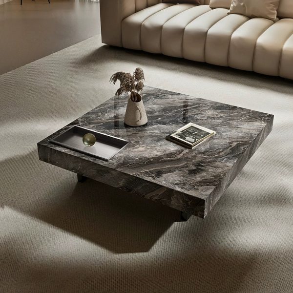 Italian Minimalist Marble Coffee Table – Light Luxury Square Design