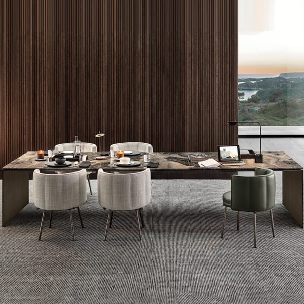 Venice Brown Natural Marble Dining Table – A Light Luxury Statement in Forest-Inspired Design