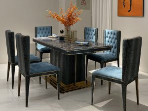 High-End Bentley Marble Dining Table – Luxury with Python Leather Accents