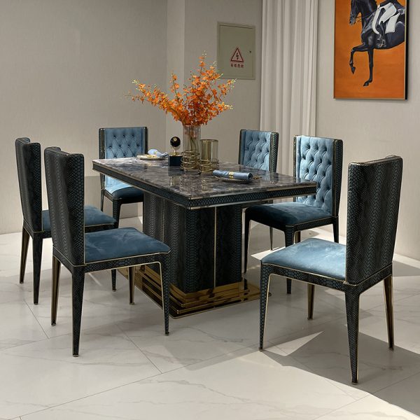 High-End Bentley Marble Dining Table – Luxury with Python Leather Accents