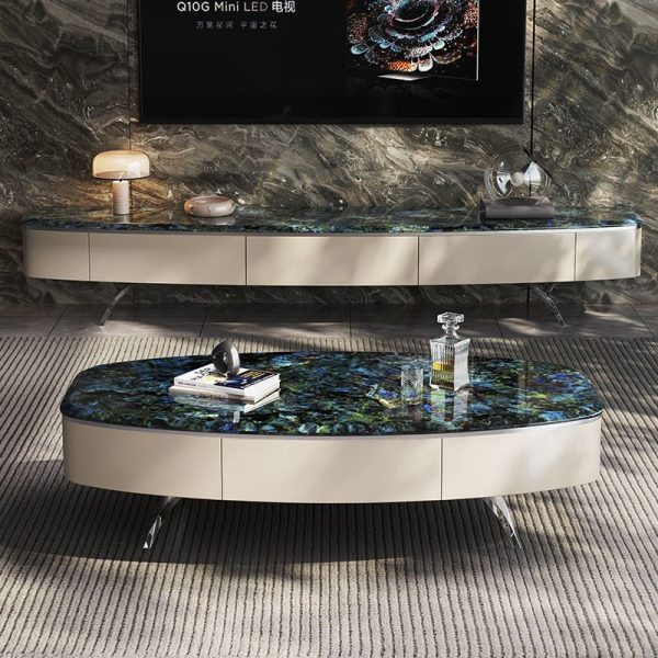 Natural Marble Blue Emerald Horse Belly Coffee Table – Luxury & Unique Design