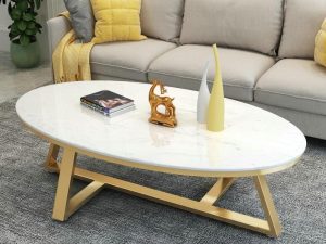 Nordic Rock Plate Oval Coffee Table – Modern & Light Luxury Design