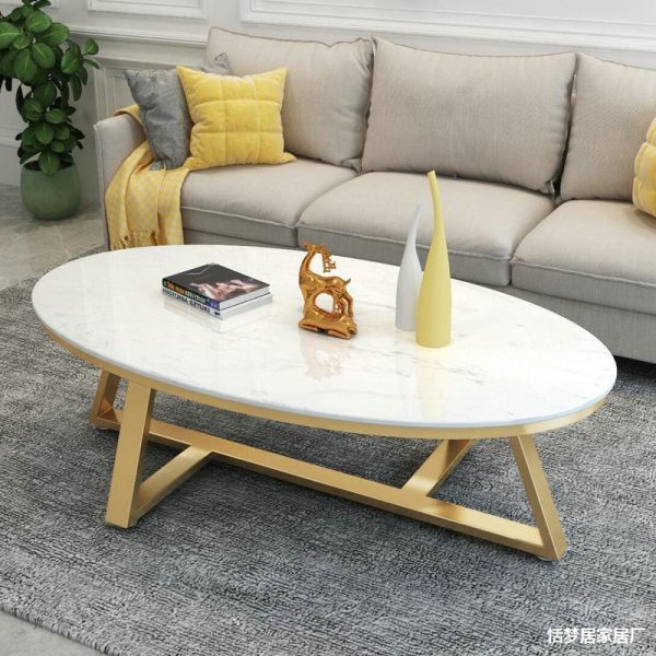 Nordic Rock Plate Oval Coffee Table – Modern & Light Luxury Design