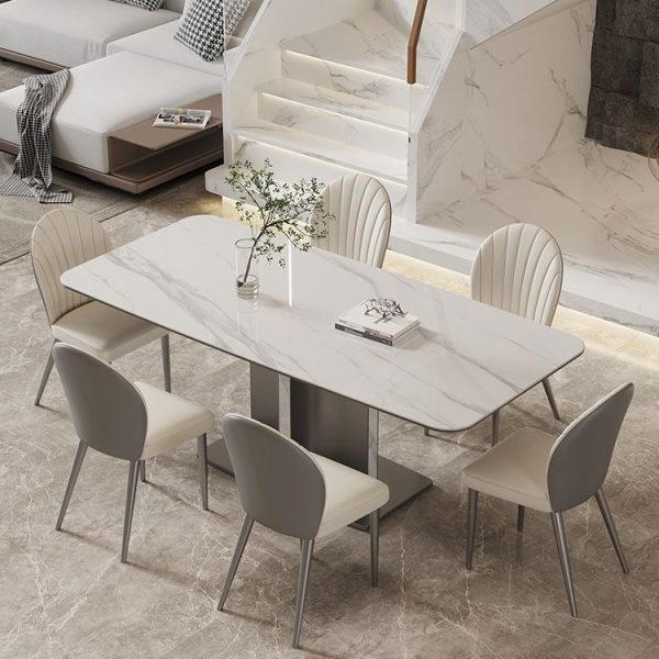 Italian Minimalist Stainless Steel Rock Plate Table – Modern Luxury for Small Apartments