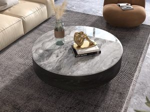 Italian Minimalist Round Marble Coffee Table – Real Wood Elegance