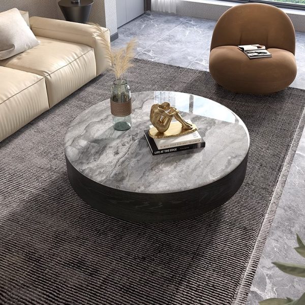 Italian Minimalist Round Marble Coffee Table – Real Wood Elegance