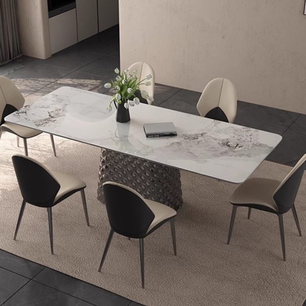 Light Luxury Minimalist Rock Panel Dining Table – Italian Designer Elegance with Stainless Steel