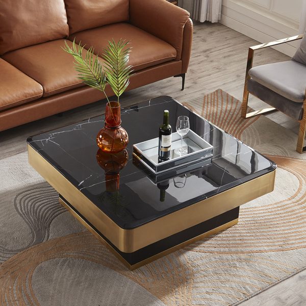 Light Luxury Modern Marble Coffee Table - Stylish Square Tea Table for Small Apartments