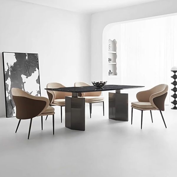 Italian Natural Marble Dining Table and Chair Set – Luxury and Minimalism for Small Apartments