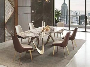 Luxury Stone Dining Table – Platinum Diamond Natural Marble for Large Villas