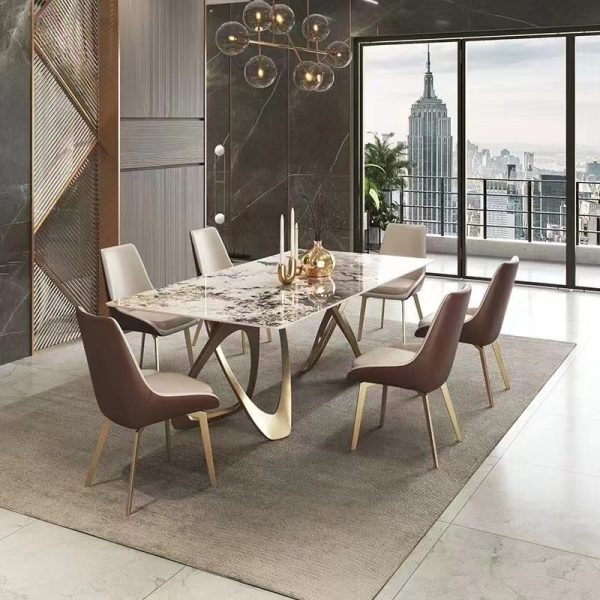 Luxury Stone Dining Table – Platinum Diamond Natural Marble for Large Villas