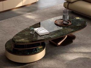 طاولة قهوة رخامية فاخرة وخفيفة الوزن - أناقة الجاديت الأزرق