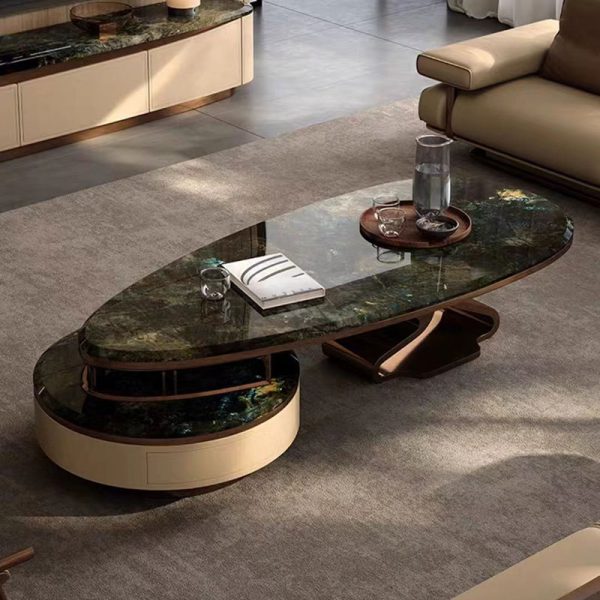 Light Luxury High-End Marble Coffee Table – Blue Jadeite Elegance