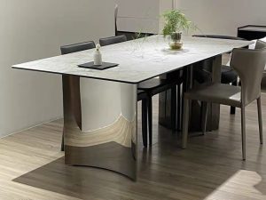 Modern Light Luxury Rock Board Dining Table – Sleek Design for Small Apartments