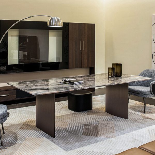 Italian Light Luxury Venice Brown Natural Stone Dining Table – Modern Minimalist Marvel