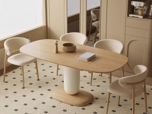 French Creamy Dining Table and Chair Set – Elegant and Compact for Small Apartments