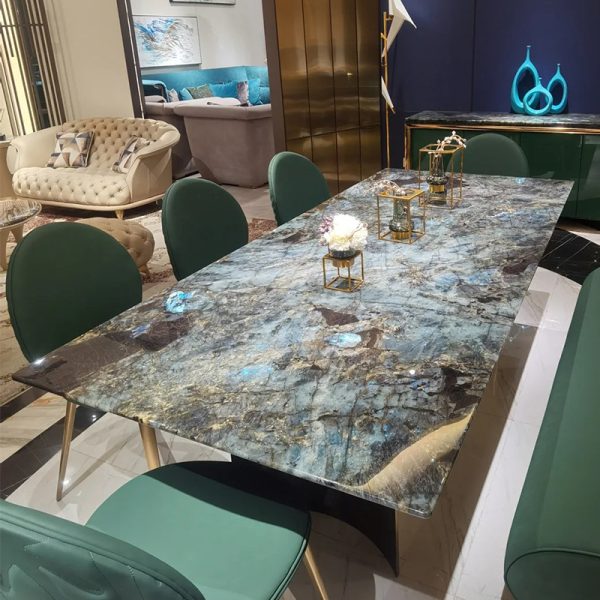 Blue Emerald Luxury Table – Sapphire Natural Marble Long Square Dining Table