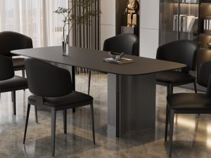 Italian Minimalist Black Rock Panel Dining Table and Chair Set – Modern Elegance for Small Apartments