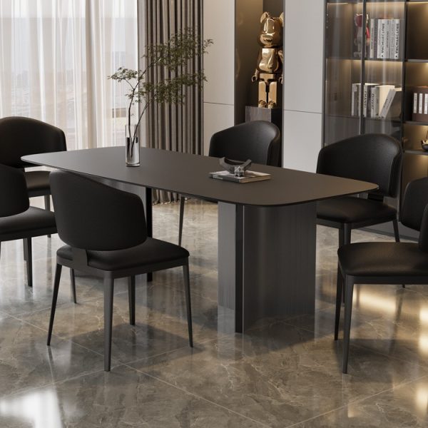 Italian Minimalist Black Rock Panel Dining Table and Chair Set – Modern Elegance for Small Apartments