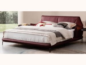 Italian Minimalist Leather Bed - Nordic Light Luxury Double Bed with Soft Pocket and Tall Stainless Steel Frame