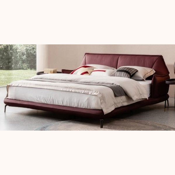 Italian Minimalist Leather Bed - Nordic Light Luxury Double Bed with Soft Pocket and Tall Stainless Steel Frame