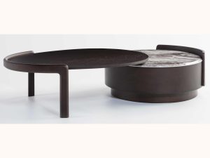 Solid Wood Modern Minimalist Coffee Table – Large Circular Black Glass Top