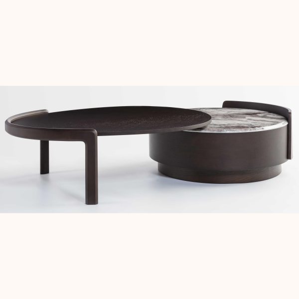 Solid Wood Modern Minimalist Coffee Table – Large Circular Black Glass Top